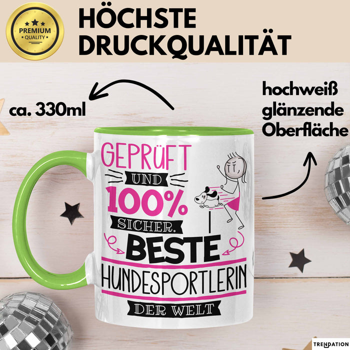 Beste Hundesportlerin Der Welt Tasse Geschenk für Eine Hundesportlerin Geprüft Und Sicher Geschenkidee Geburtstag Weihnachten Grün Trendation
