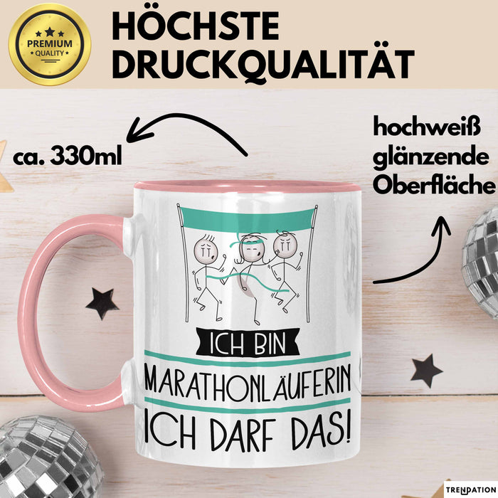 Geschenk für Marathonläuferin Tasse Lustige Geschenkidee Geburtstag Ich Bin Marathonläuferin Ich Darf Das Rosa Trendation