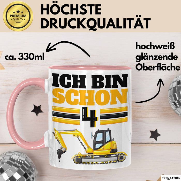 4. Geburtstag Geschenk Tasse Becher Jungs Bagger Ich Bin Schon 4 Rosa Trendation