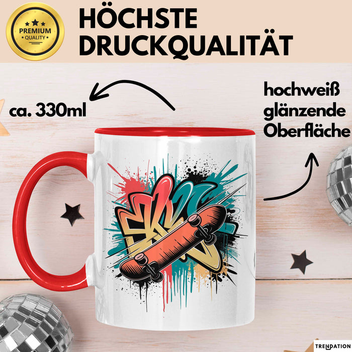 Skater Tasse Geschenkidee Skateboard Fan Lustiger Spruch Geschenkidee Lustig Rot Trendation
