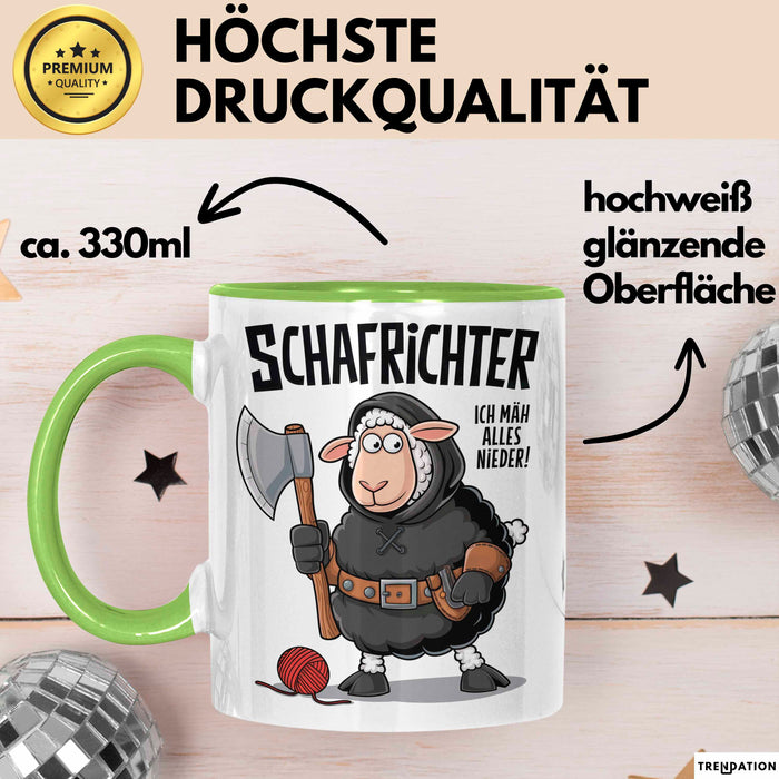 Schaf Tier Sarkasmus Tasse Becher Geschenk Lustige Geschenkidee Spruch Schafrichter Ich Mah Alles Nieder Grün Trendation