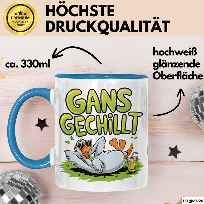 Sarkastische Gans Tasse Geschenkidee Total Entspannt Blau Trendation