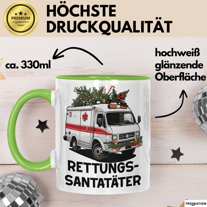 Rettungssanitäter Tasse Geschenk Rettungssantatäter Spruch Notarzt Geschenkidee Kaffee-Becher Grün Trendation