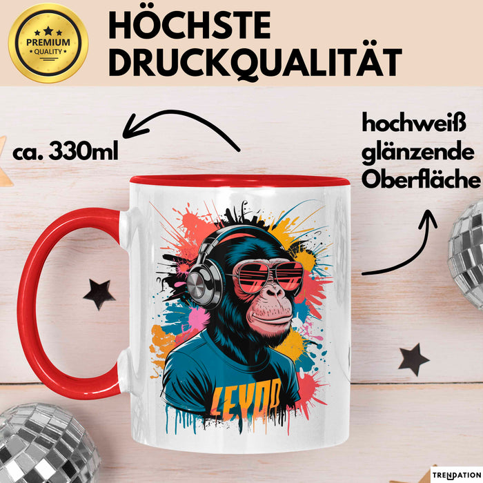 Affe Tier Kopfhörer Sonnenbrille Tasse Geschenk Lustige Geschenkidee Spruch Rot Trendation