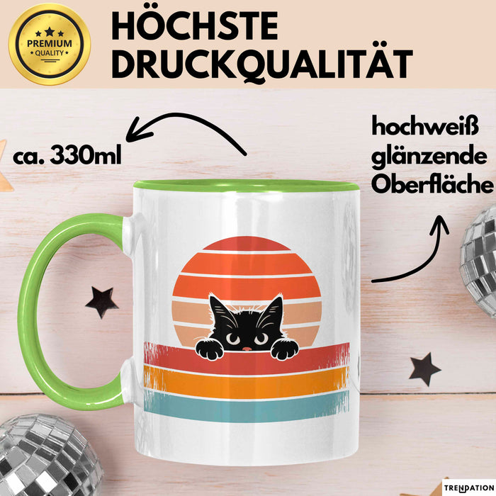 Katzen Tierliebhaber Vintage Tasse Geschenk Lustige Geschenkidee Spruch Grün Trendation