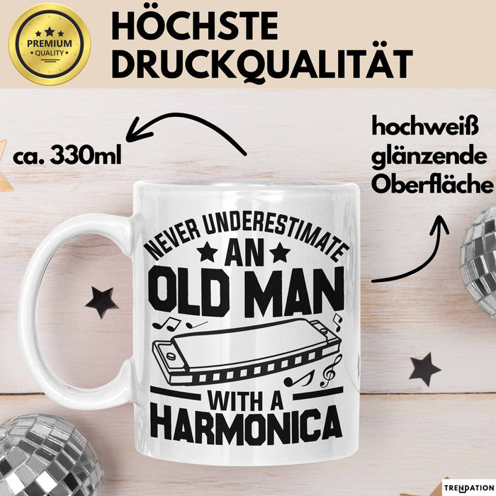 Mundharmonika Tasse Geschenk Vintage Retro Mundharmonika Spieler Geschenk Weiß Trendation