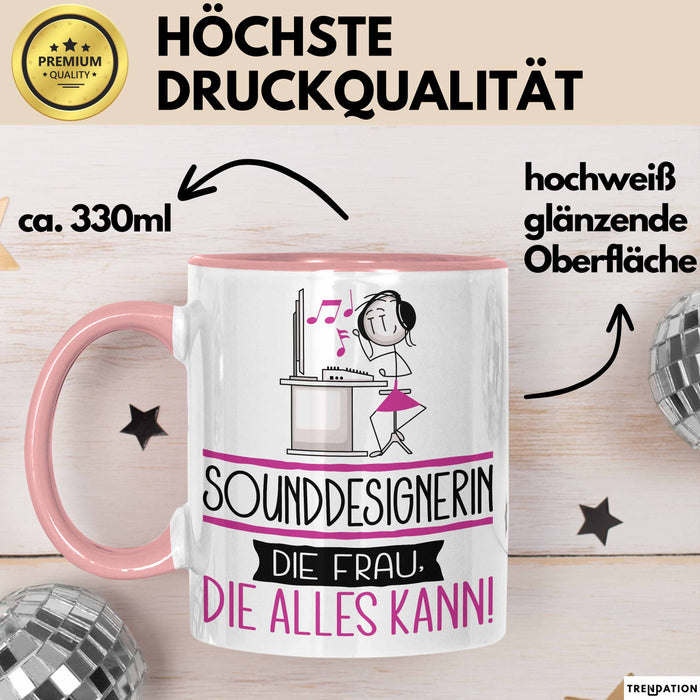 Sounddesignerin Geschenk Tasse Becher Die Frau Die Allen Kann Geschenkidee für eine Sounddesignerin Lustig Rosa Trendation