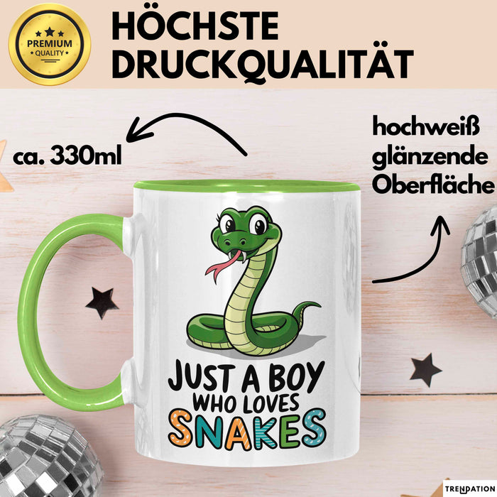 Reptil Schlange Tier Tasse Geschenk Lustige Geschenkidee Spruch Nur Ein Junge Der Schlangen Liebt Grün Trendation