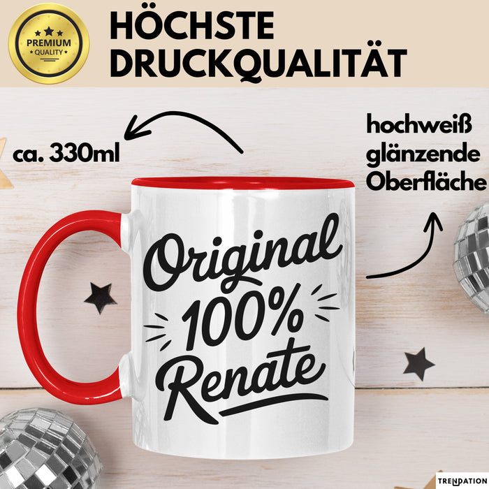 Renate Tasse Geschenk Original 100% Renate Geschenkidee Geburtstag Rot Trendation
