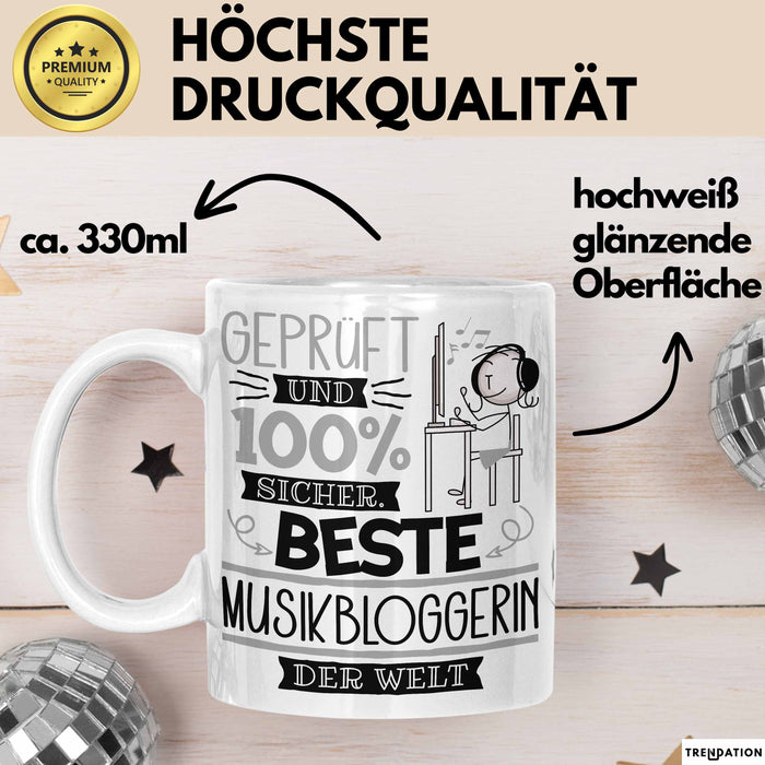 Beste Musikbloggerin Der Welt Tasse Geschenk für Eine Musikbloggerin Geprüft Und Sicher Geschenkidee Geburtstag Weihnachten Weiß Trendation