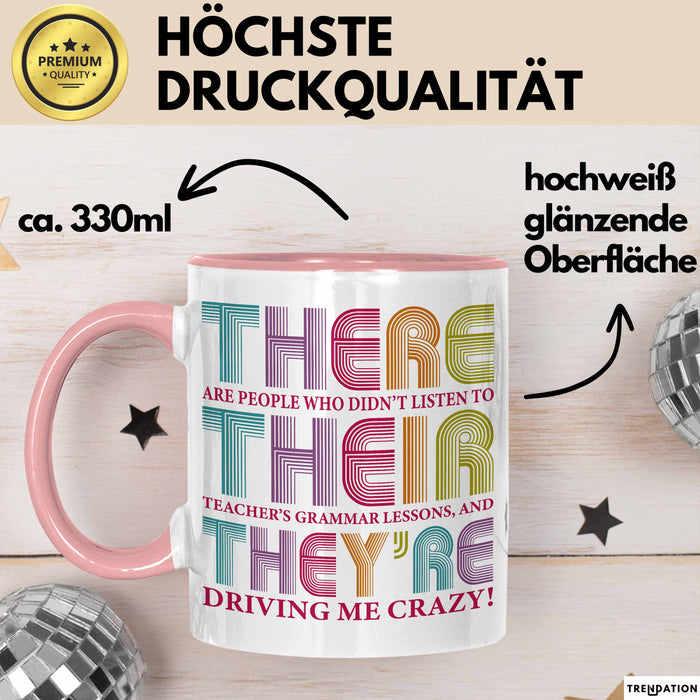 Englischlehrer Unterricht Tasse Geschenk Lustige Geschenkidee Spruch There Their They’Re Rosa Trendation