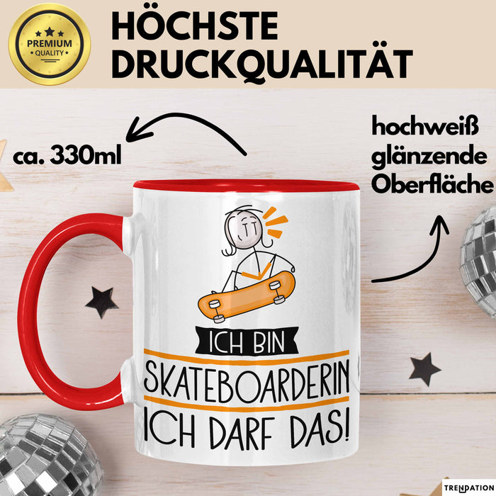 Geschenk für Skateboarderin Tasse Lustige Geschenkidee Geburtstag Ich Bin Skateboarderin Ich Darf Das Rot Trendation