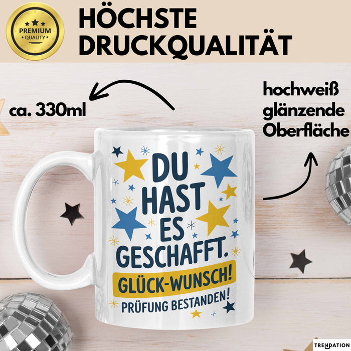 Schüler Abschluss Tasse Geschenk Lustige Geschenkidee Spruch Du Hast Es Geschafft Weiß Trendation