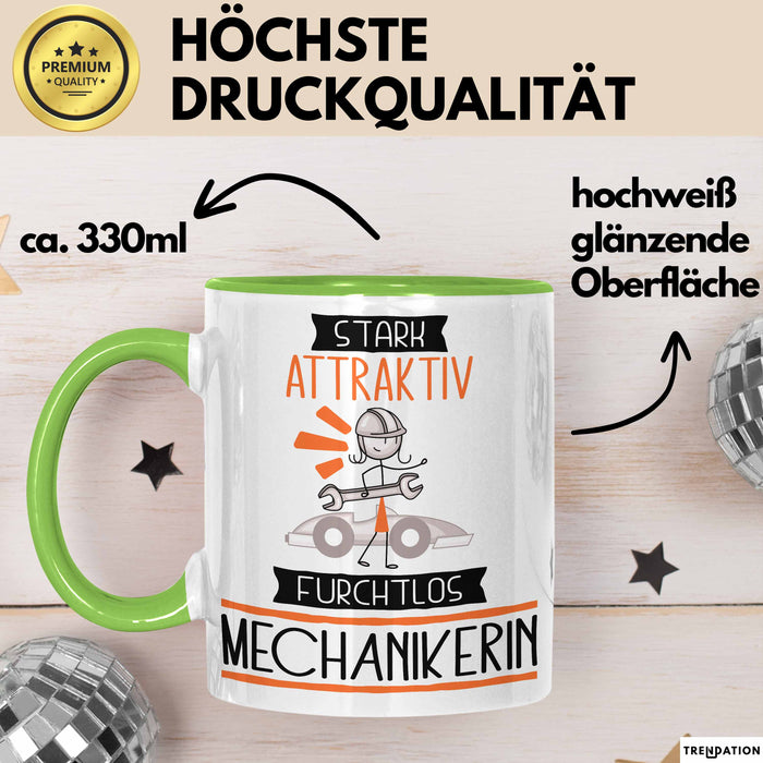 Mechanikerin Tasse Geschenk Becher Stark Attraktiv Furchtlos Mechanikerin Lustige Geschenkidee Grün Trendation