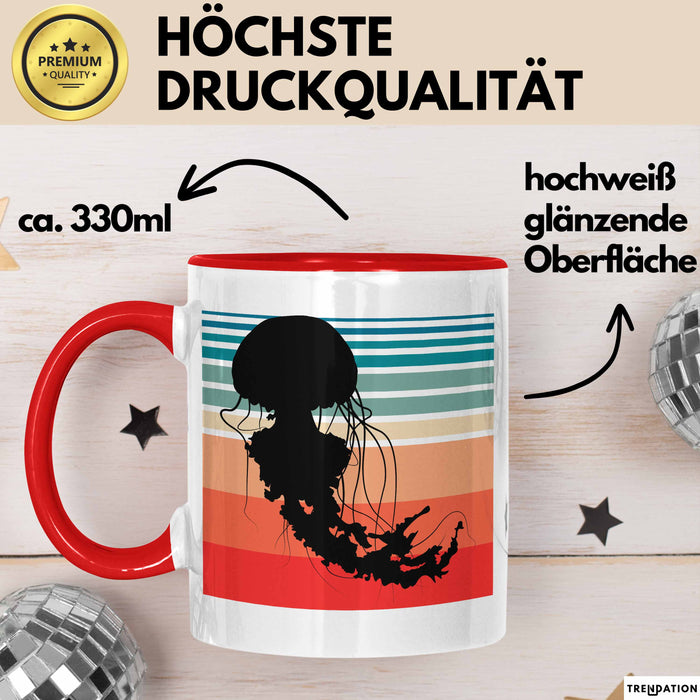 Quallen-Liebhaber Tasse Geschenkdiee Vintage Look Retro Becher Rot Trendation