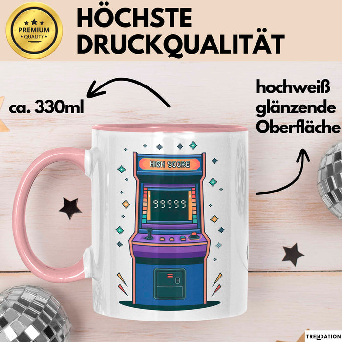 Arcade Enthusiast Tasse Geschenk Lustige Geschenkidee Spruch Für Highscore Jäger Rosa Trendation