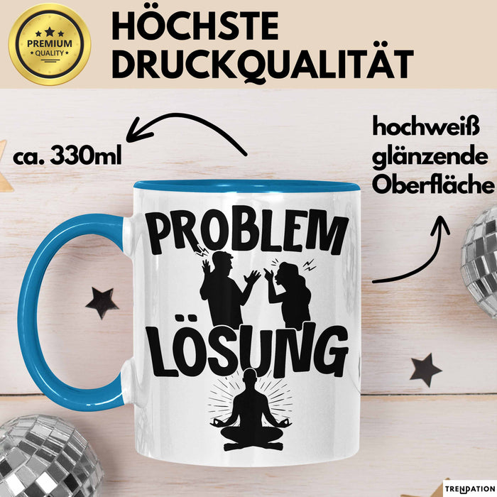 Yoga Tasse Geschenk für Yogalehrer Männer Geschenkidee Problem und Lösung Yoga Blau Trendation
