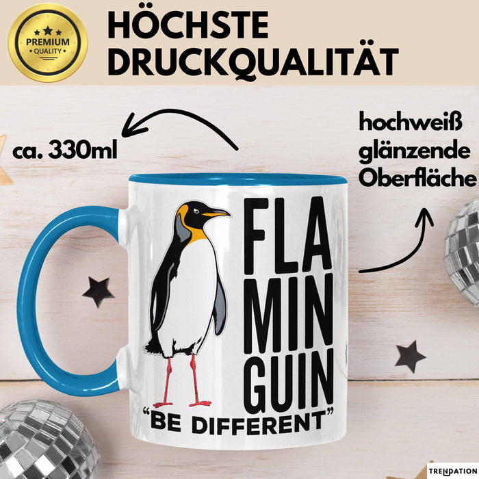 Pinguin Flamingo Tasse Geschenk Lustige Geschenkidee Spruch Flaminguin Blau Trendation