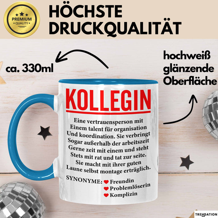 Büroarbeit Kollege Wertschätzung Tasse Geschenk Lustige Geschenkidee Spruch Kollegin Blau Trendation