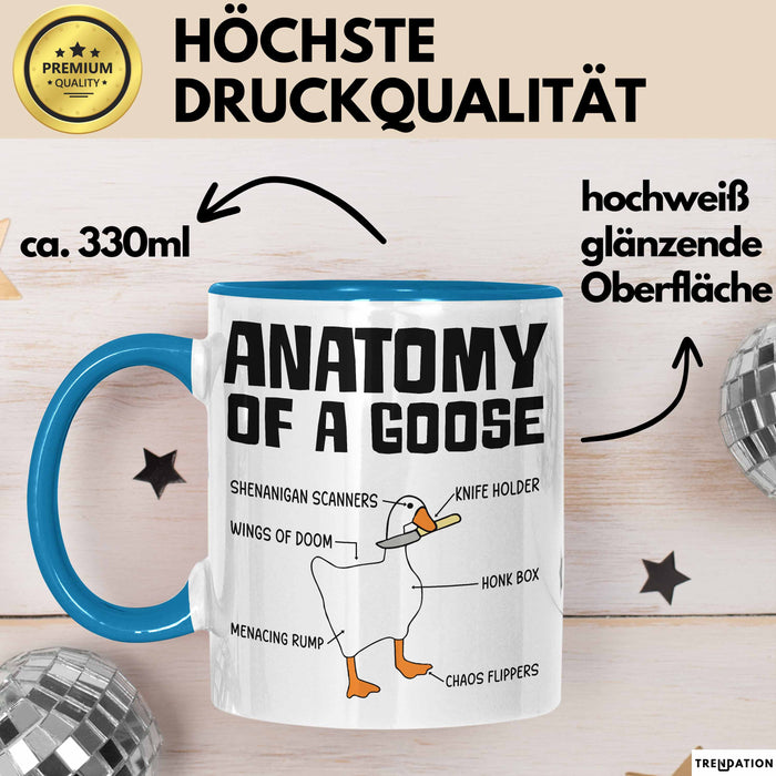 Gans Tasse Geschenk Mit Humor Anatomy Of A Goose Knife Holder Wings Of Doom Kaffee-Becher Blau Trendation