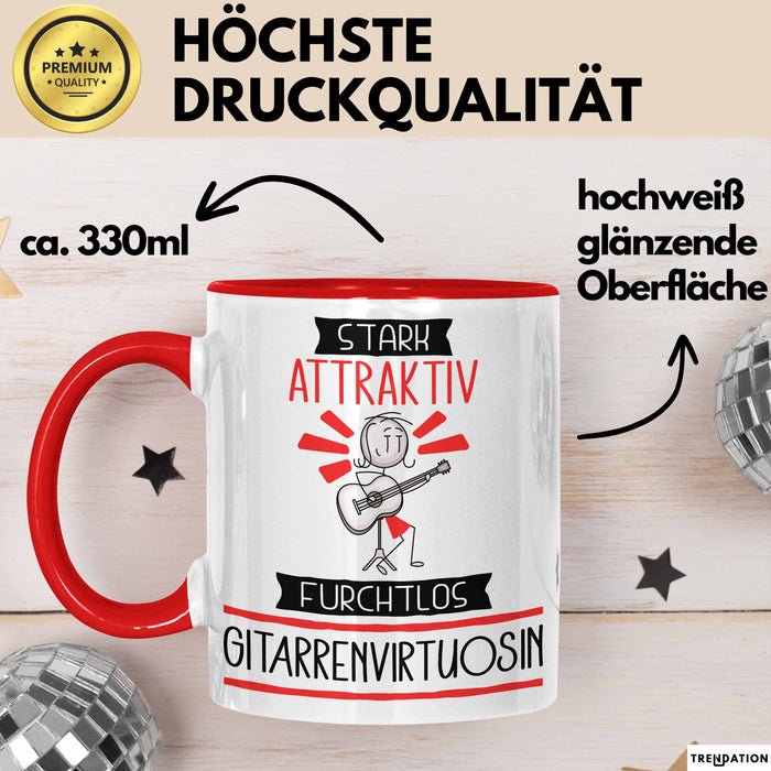 Gitarrenvirtuosin Tasse Geschenk Becher Stark Attraktiv Furchtlos Gitarrenvirtuosin Lustige Geschenkidee Rot Trendation