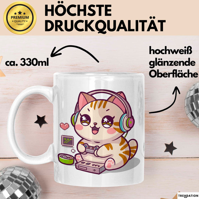 Katze Videospieler Tasse Geschenk Lustige Geschenkidee Weiß Trendation