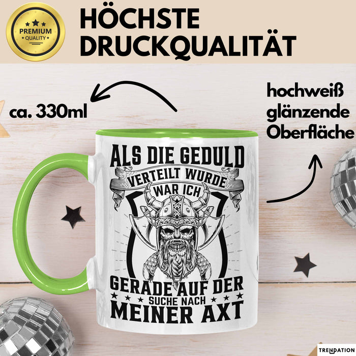 Forstwirt Geschenk Tasse Waldarbeiter Axt Holz Hacken Totenkopf Wikinger Kaffee-Becher für Holzfäller Grün Trendation