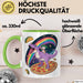 Katzen Tasse Geschenk Katze reitet Dinosaurier & isst Pizza Grün Trendation