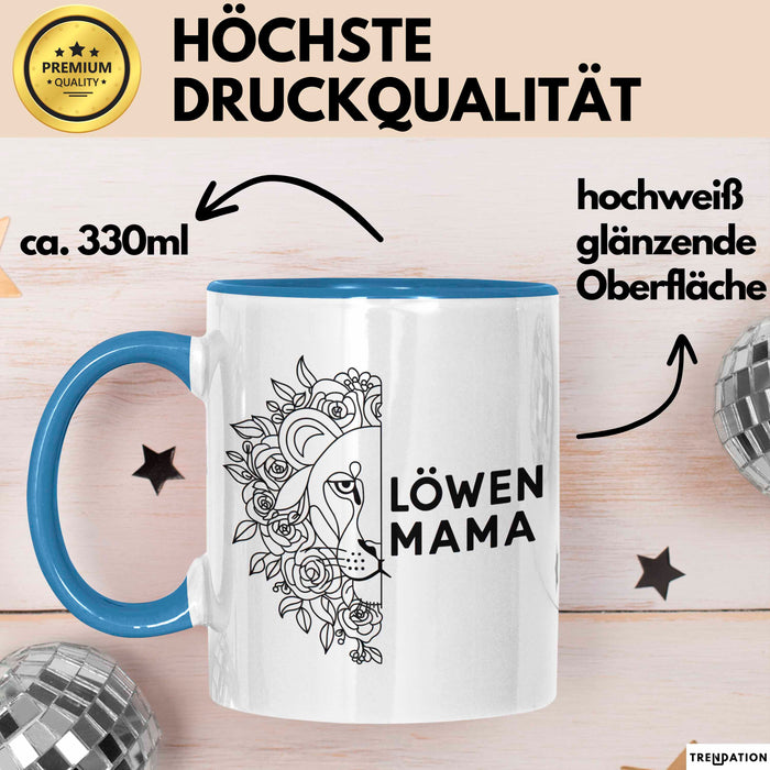 Mama Muttertag Tasse Becher Geschenk Lustige Geschenkidee Spruch Löwen Mama Blau Trendation