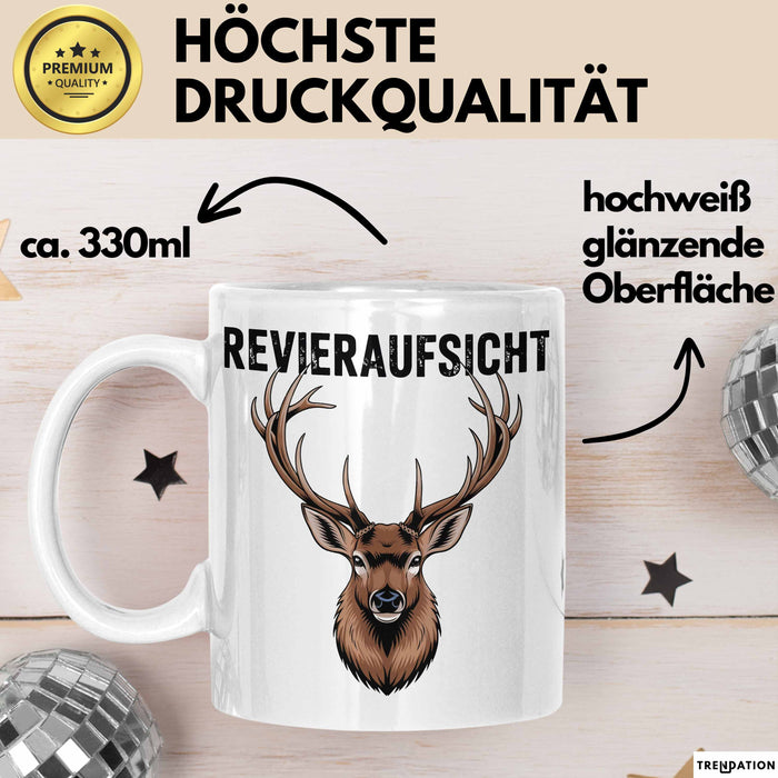 Hirschjäger Jagd Tasse Geschenk Bezirksaufsicht Spruch Weiß Trendation