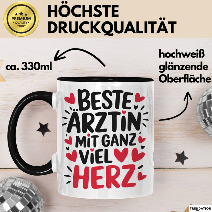Aerztin Tasse Geschenk Beste Aerztin Mit Ganz Viel Herz Geschenkidee Beruf Schwarz Trendation