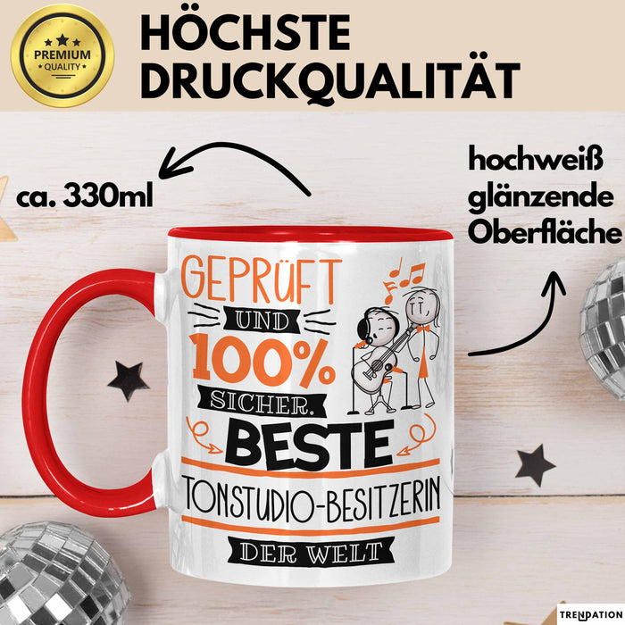 Beste Tonstudio-Besitzerin Der Welt Tasse Geschenk für Eine Tonstudio-Besitzerin Geprüft Und Sicher Geschenkidee Geburtstag Weihnachten Rot Trendation