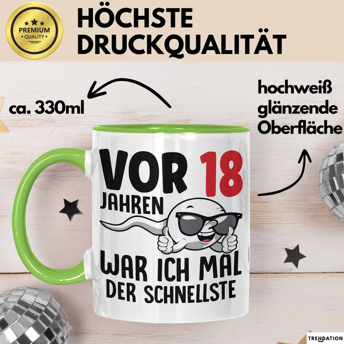 18. Geburtstag Tasse Geschenk Jungs Vor 8 Jahren War Ich Mal Der Schnellste Grün Trendation