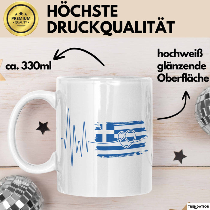 Griechenland Tasse Geschenk Grieche Flagge Herz Kaffee-Becher Weiß Trendation