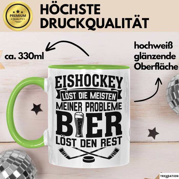 Eishockey Tasse Löst Die Meisten Meiner Probleme Bier Löst Den Rest Becher Geschenkidee Grün Trendation