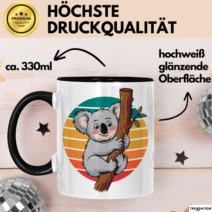 Retro Koala Tierliebhaber Tasse Geschenk Lustige Geschenkidee Spruch Schwarz Trendation