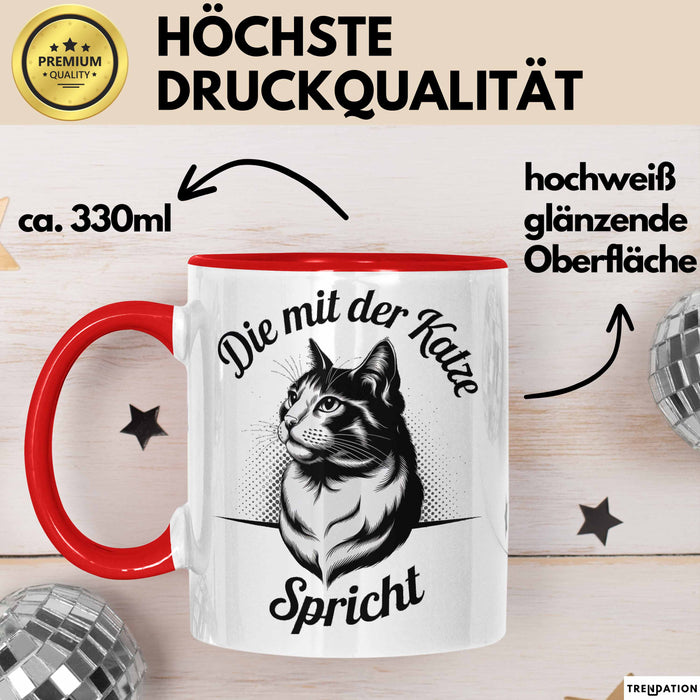 Katzenliebhaber Tasse Geschenk Spricht mit Katzen Katzenfan Rot Trendation
