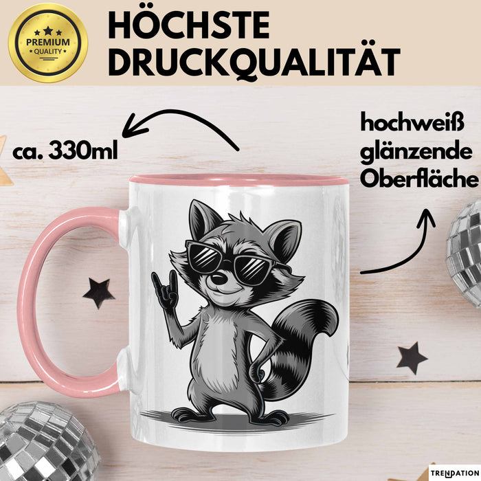 Waschbär Rockmusik Tasse Geschenk für Tiermusikliebhaber Rosa Trendation