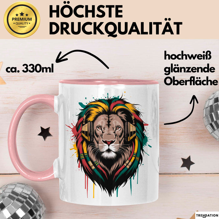 Löwe Tier Kopfhörer Sonnenbrille Tasse Geschenk Lustige Geschenkidee Spruch Rosa Trendation