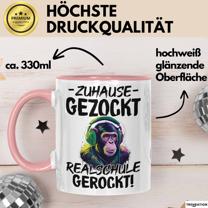 Realschule Bestanden Fachabitur Prüfung Zocker Tasse Geschenk Zuhause Gezockt Realschule Gerockt Kaffee-Becher Rosa Trendation