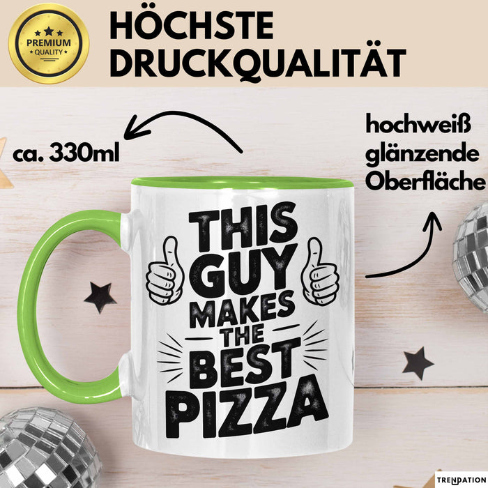 Pizzabäcker Tasse Geschenk Macht die beste Pizza Koch Spruch Grün Trendation