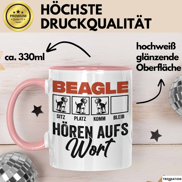 Beagle Hören Aufs Wort Tasse Geschenk Beagle Besitzer Mama Becher Rosa Trendation