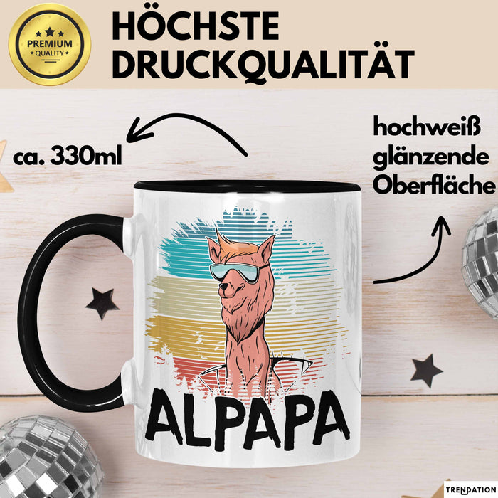 Vater Papa Tasse Gschenk Alpaka Llama Alpapa Geschenkidee Spruch für Vater zum Vatertag Schwarz Trendation