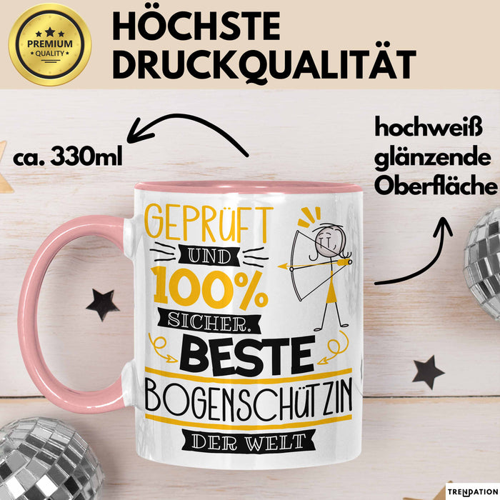 Beste Bogenschützin Der Welt Tasse Geschenk für Eine Bogenschützin Geprüft Und Sicher Geschenkidee Geburtstag Weihnachten Rosa Trendation