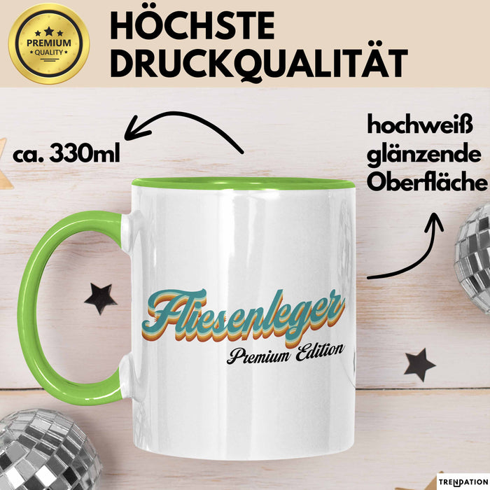 Fliesenleger Premium Edition Tasse Geschenk Fliesenleger Kaffee-Becher Grün Trendation