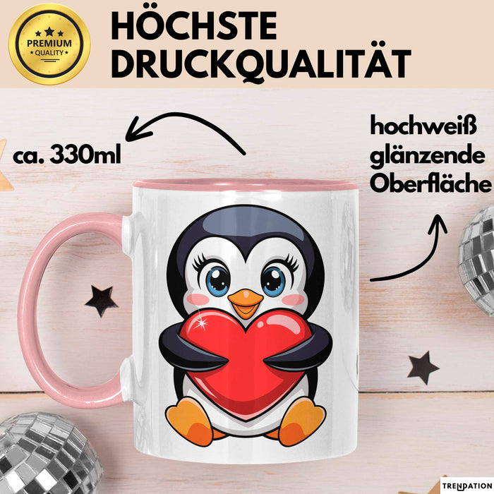 Pinguin Herz Tasse Geschenk Lustige Geschenkidee Spruch Rosa Trendation