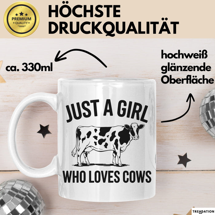 Kuh Tasse Geschenk Just A Girl Who Loves Cows Geschenkidee Tier Weiß Trendation