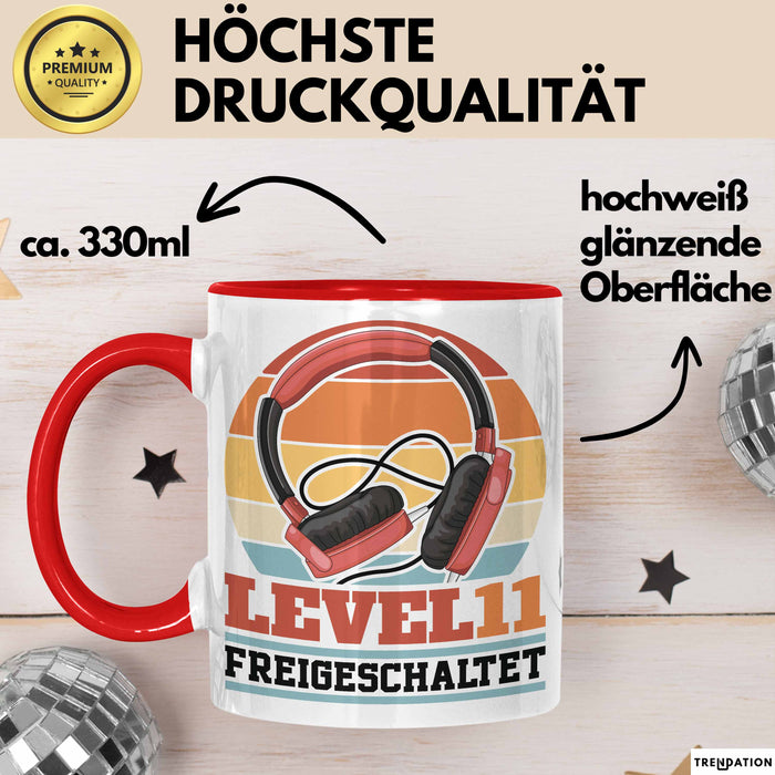 Level 11 Freigeschaltet Tasse Geschenk Gamer 11. Geburtstag Rot Trendation