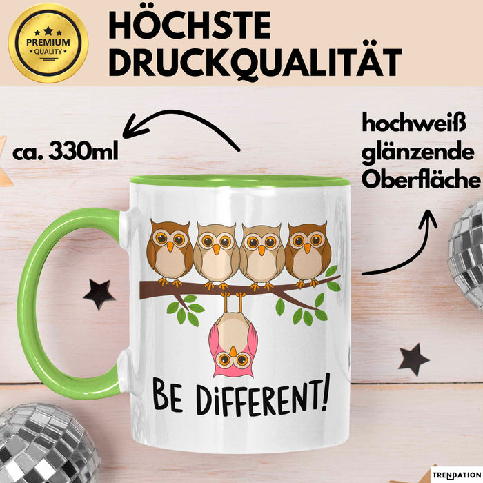 Eule Tierliebhaber Tasse Geschenk Lustige Geschenkidee Spruch Sei Anders Grün Trendation