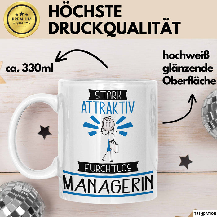 Managerin Tasse Geschenk Becher Stark Attraktiv Furchtlos Managerin Lustige Geschenkidee Weiß Trendation